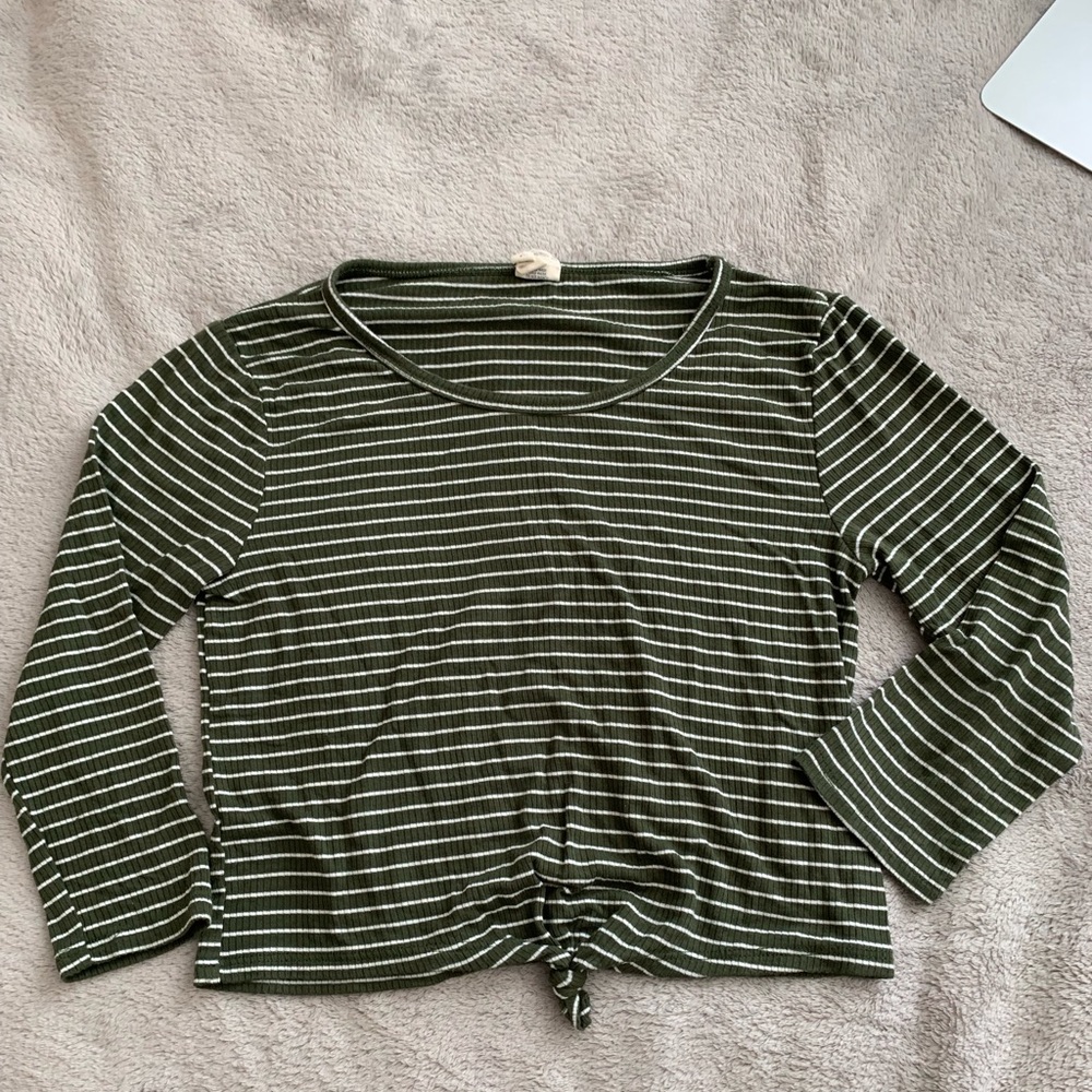 Green + white striped long-sleeve